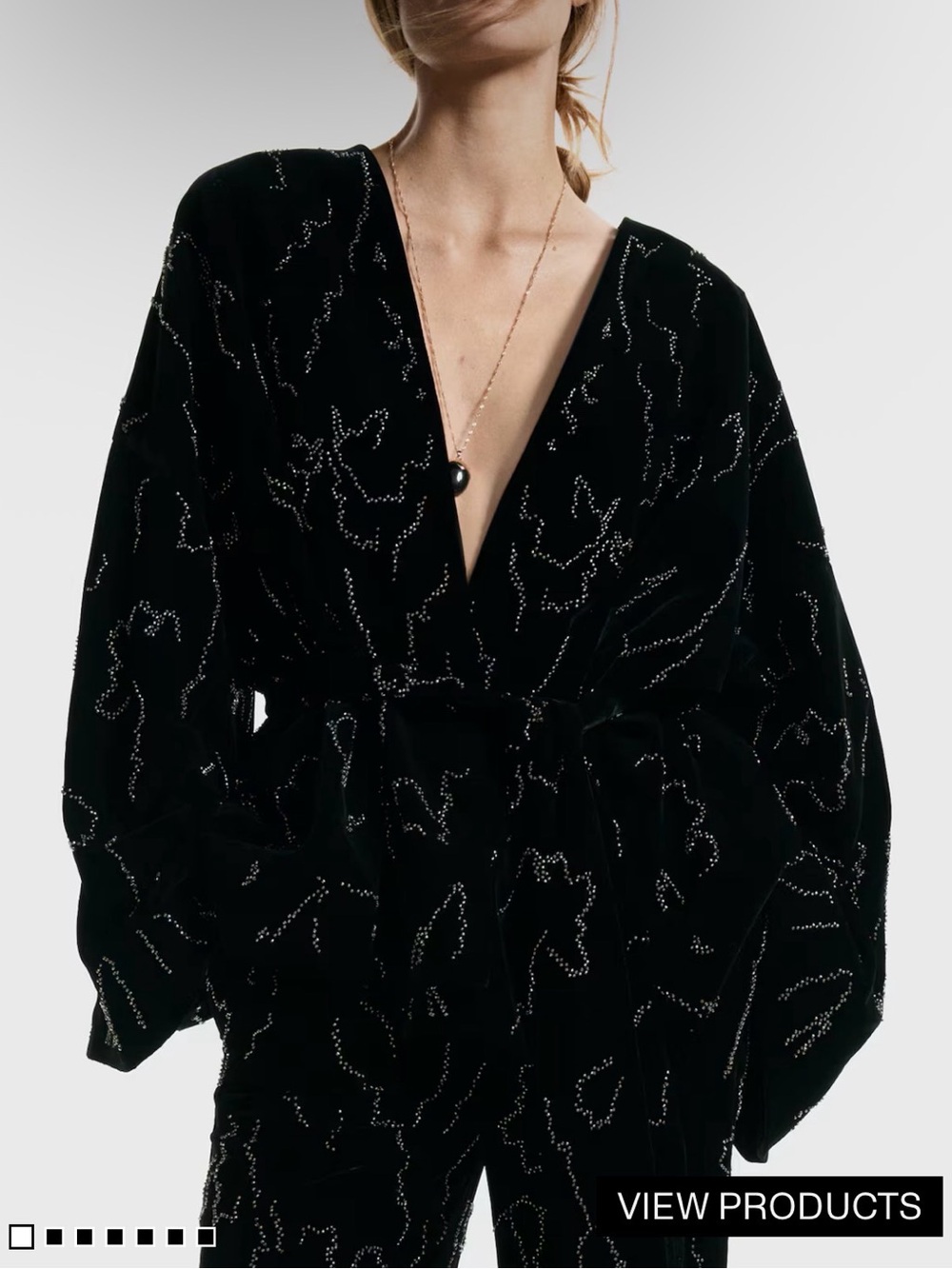 H&M Black Velvet Embellished Wrap Robe